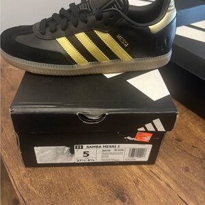 adidas Samba Messi Leather Sneaker - Black/Gold Accents